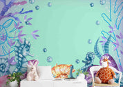 3D Animal Sea Sea Horse Conch Starfish Bubble Wall Mural Wallpaper YXL 55