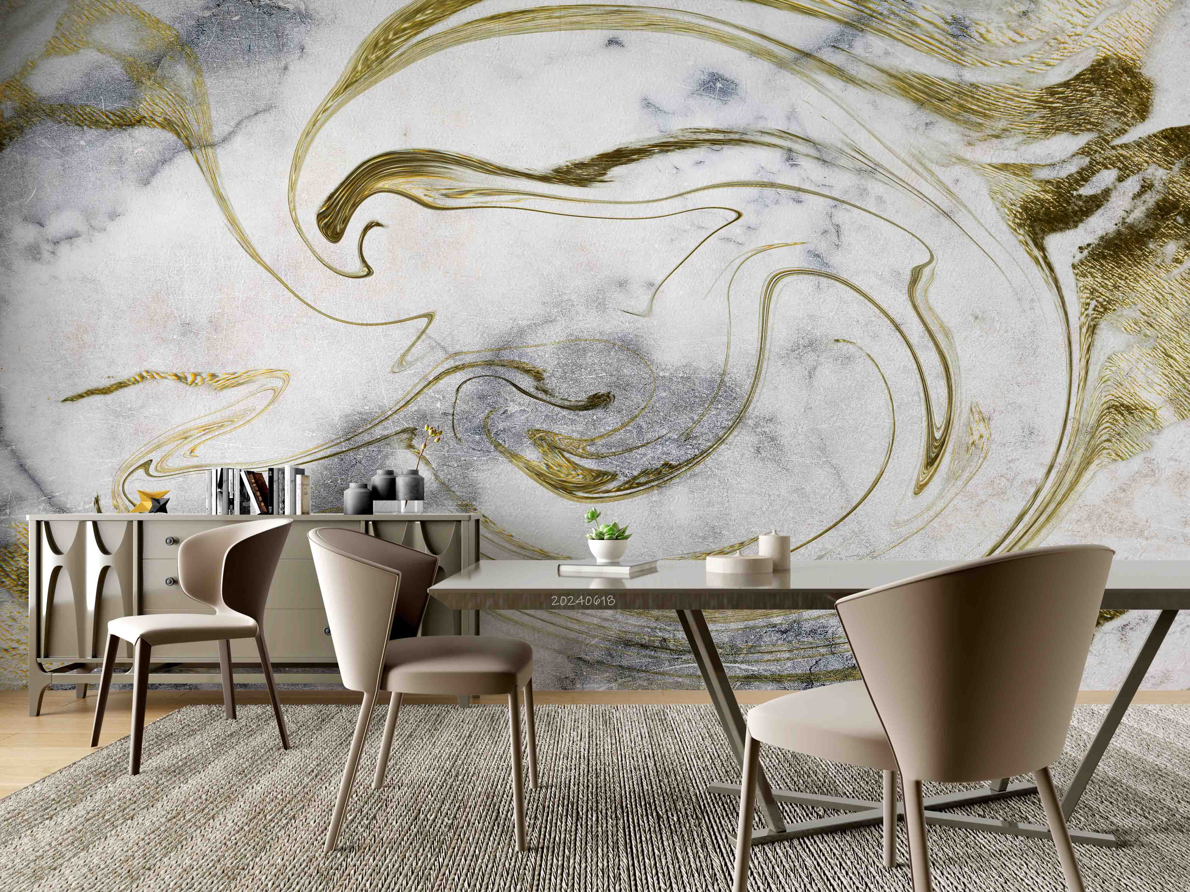 3D Abstract Damaskeen Float Gray Wall Mural Wallpaper YXL 599