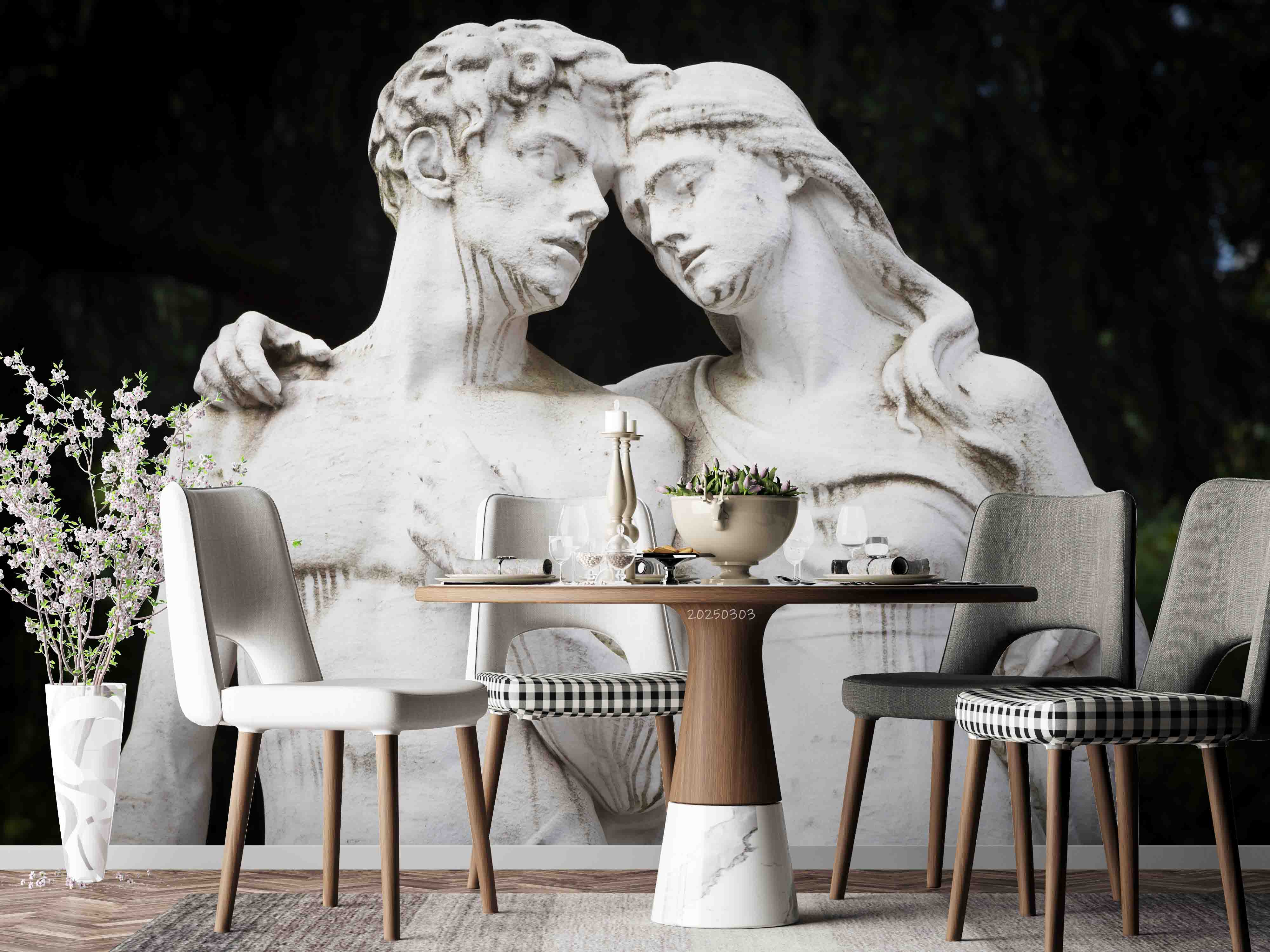 3D White Art Sculpture Black Background Wallpaper Wall Mural Wall Decor Wall Art Wall Sticker Remoable Wallpaper LQH