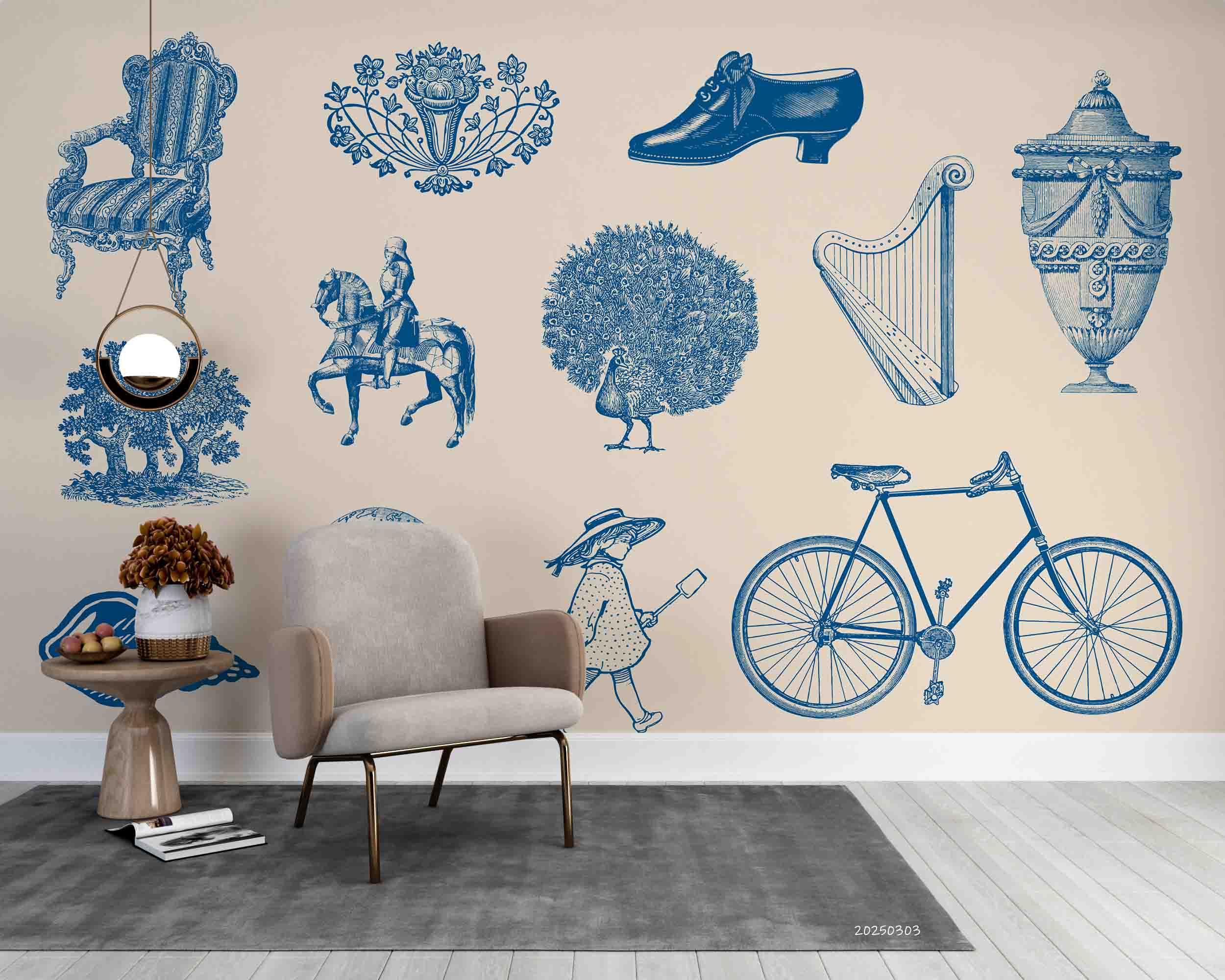 3D Abstract Chair Bicycle Pattern Wallpaper Wall Mural Wall Decor Wall Art Wall Sticker Remoable Wallpaper LQH