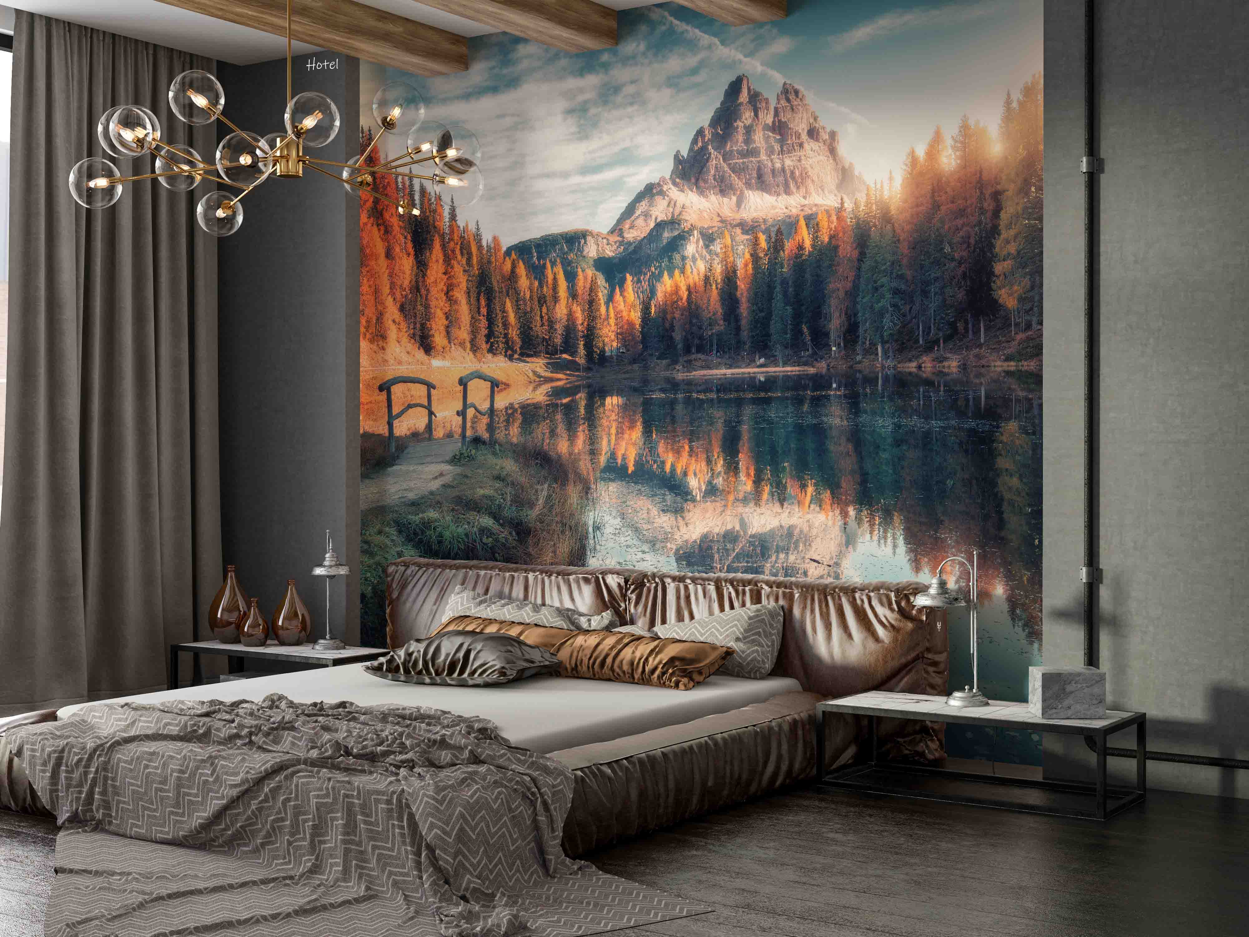 3D Hotel Inn Motel Hostel Resort Manor Scenery Lake Mountains Forest Wall Mural Wallpaper 13
