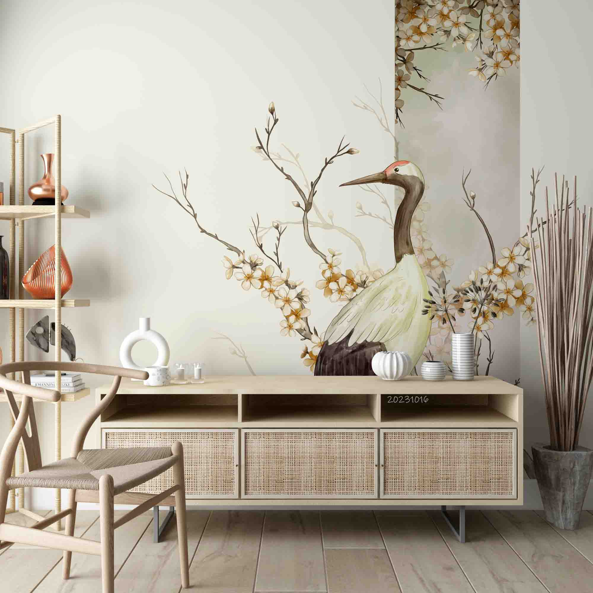 3D Tree Floral Red-Crowned Crane Wall Mural Wallpaper YXL 2943