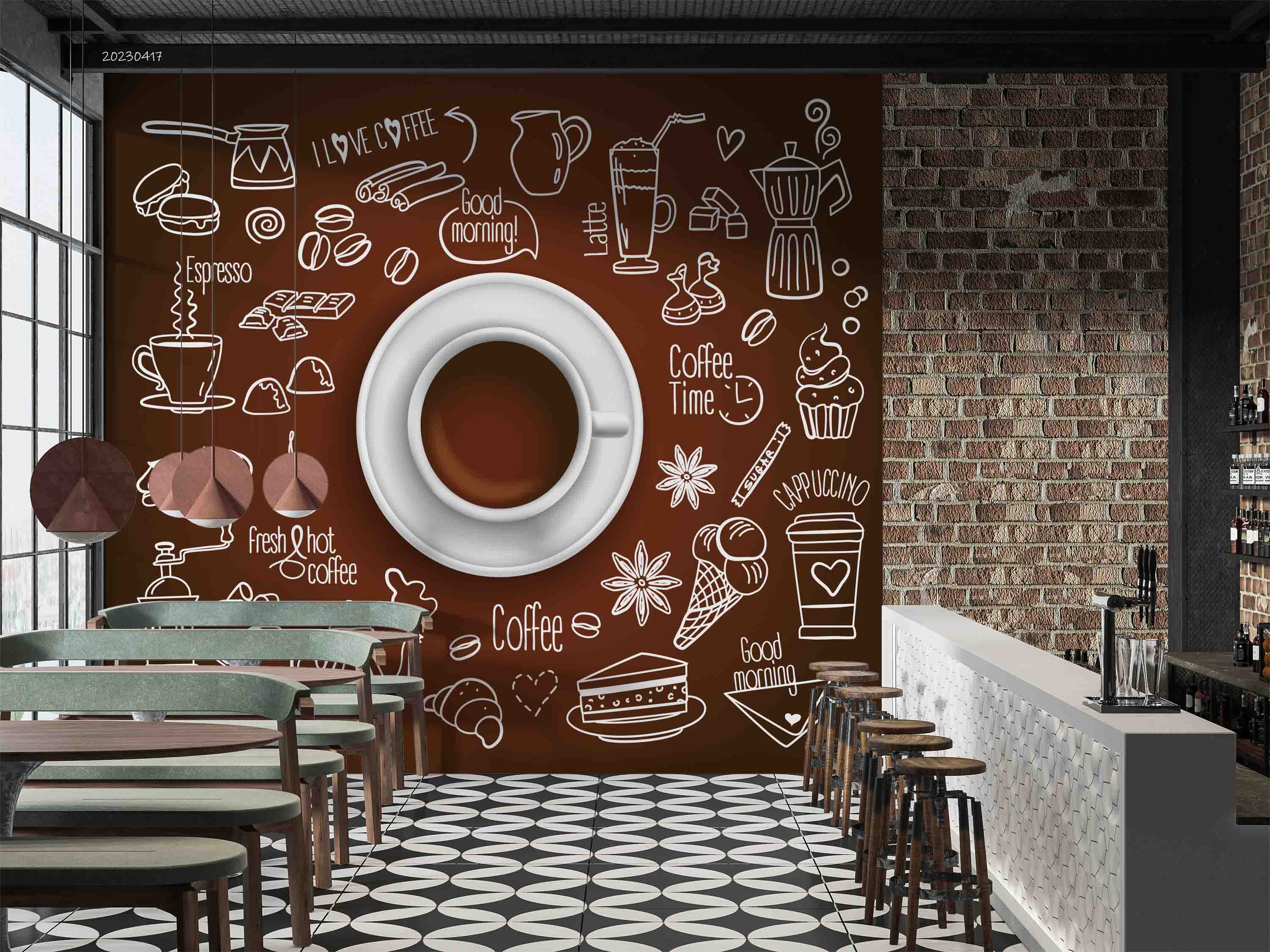 3D Doodle Style Coffee Drink Icon Set Coffee Cup Wall Mural Wallpaper GD 5533- Jess Art Decoration