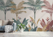 3D Tropical Watercolor Coconut Tree Leaves Wall Mural Wallpaper GD 3317- Jess Art Decoration