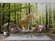 3D Forest Green Trees Sunlight White Unicorn Wall Mural Wallpaper GD 5326- Jess Art Decoration