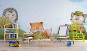 3D Childcare Nursery School Cartoon Animals Wall Mural Wallpaper JN