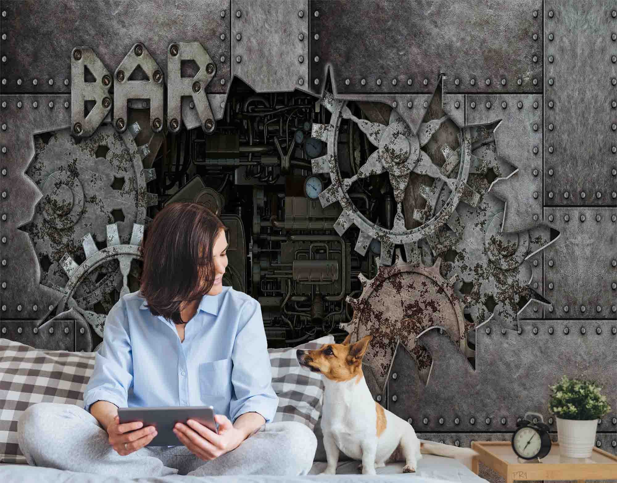 3D Lndustrial Gear Iron Plate Rectangle Wall Mural Wallpaper YXL 2701