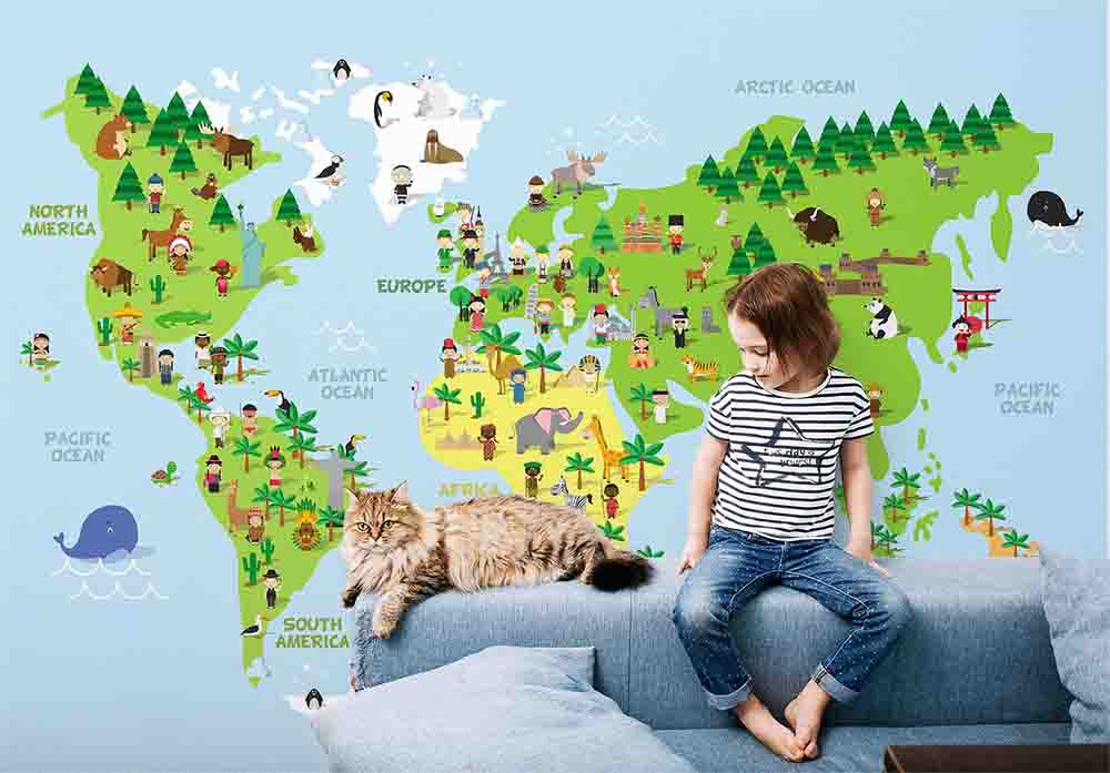3D Cartoon Family Map Animal Plant Wall Mural Wallpaper GD 3677- Jess Art Decoration