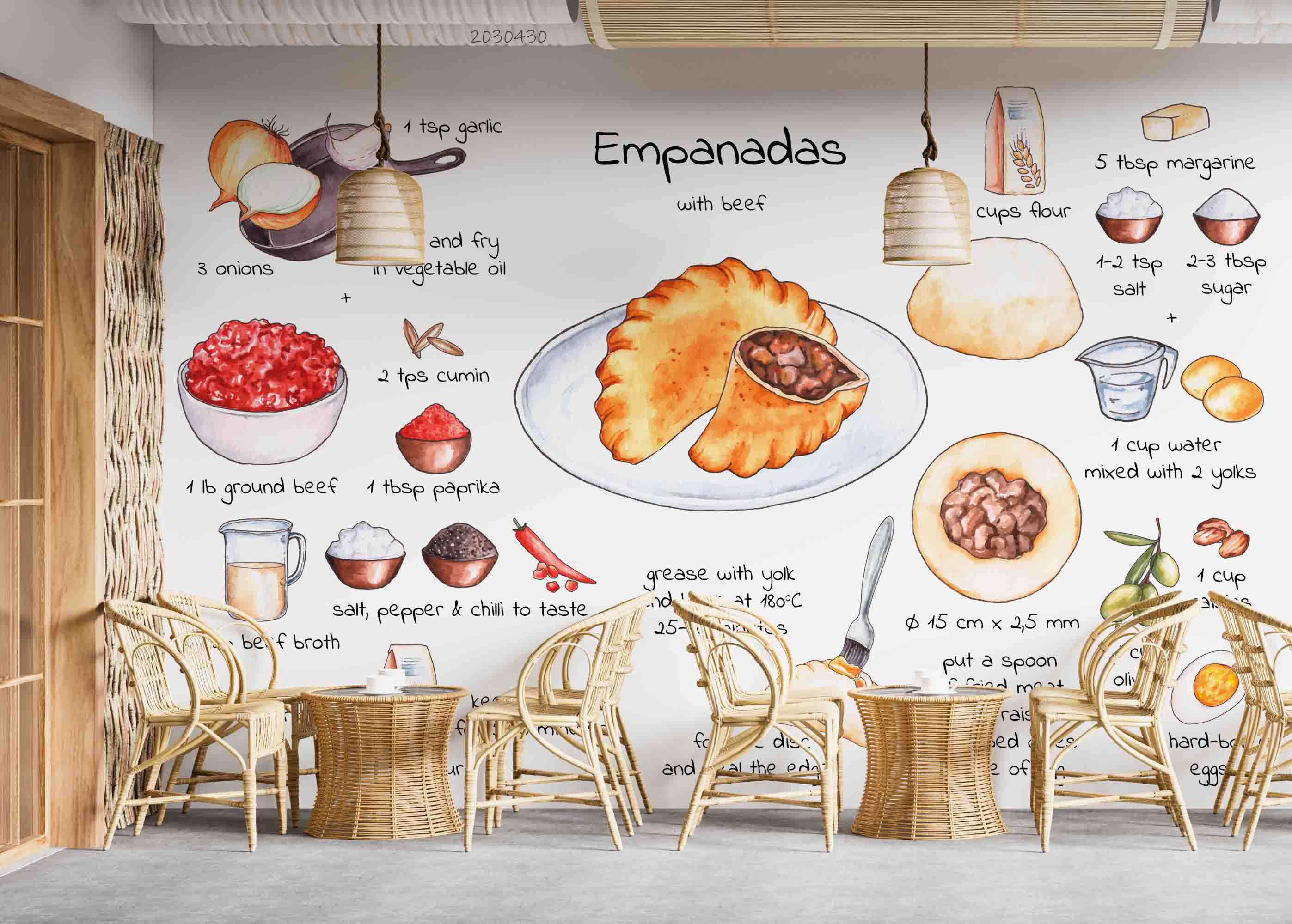 3D Empanadas Recipe Wall Mural Wallpaper GD 5275- Jess Art Decoration