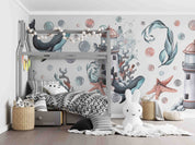 3D Animal Starfish Coral Whale Sea Tower Bubble Wall Mural Wallpaper YXL 20