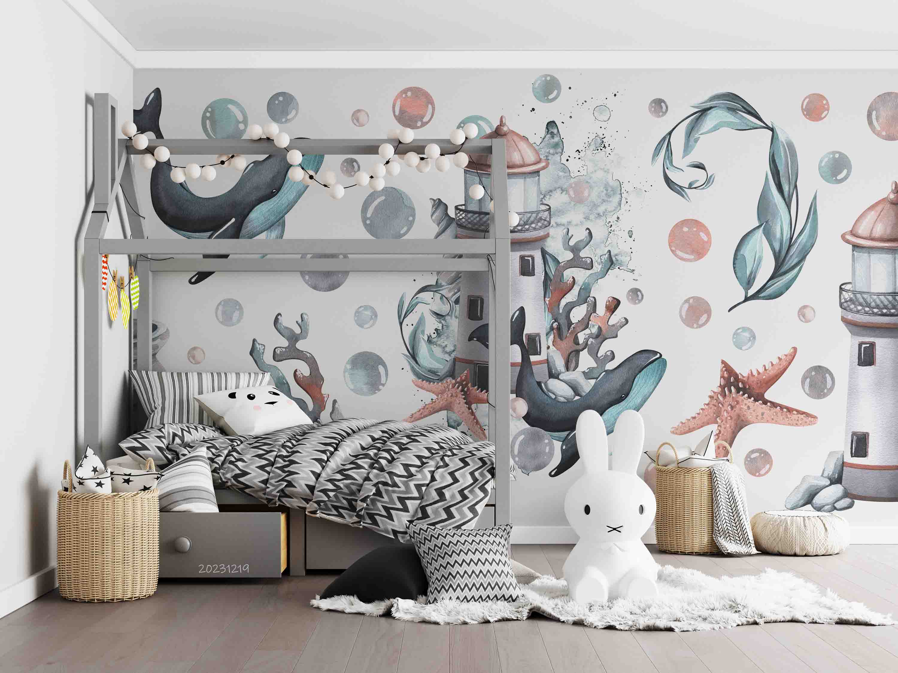 3D Animal Starfish Coral Whale Sea Tower Bubble Wall Mural Wallpaper YXL 20