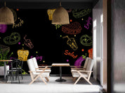 3D Hamburger Pizza Chips Black Green Pepper Wall Mural Wallpaper YXL 302