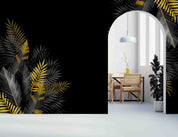 3D Silver Gold Tropical Leaf Frame Wall Mural Wallpaper GD 3337- Jess Art Decoration