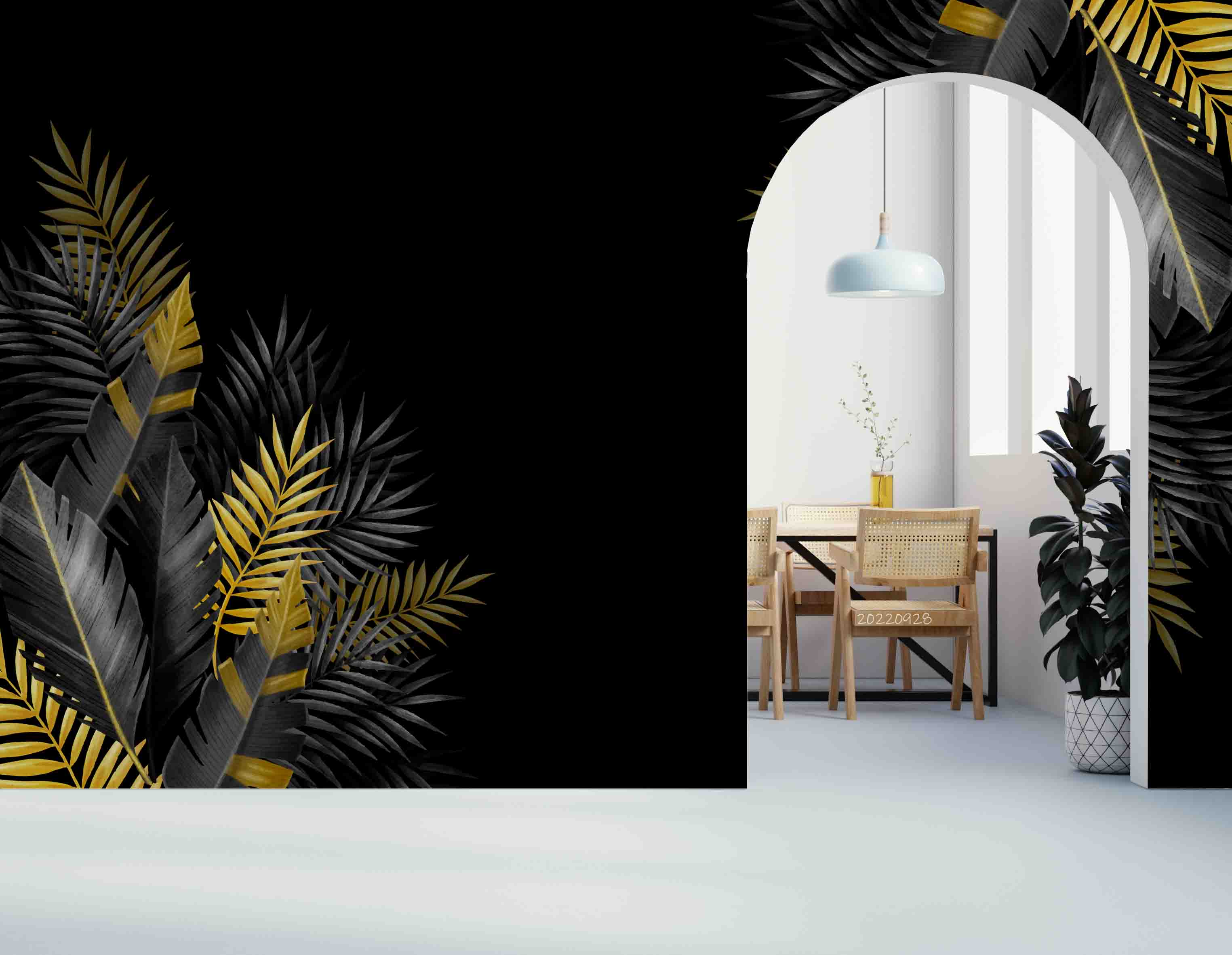 3D Silver Gold Tropical Leaf Frame Wall Mural Wallpaper GD 3337- Jess Art Decoration