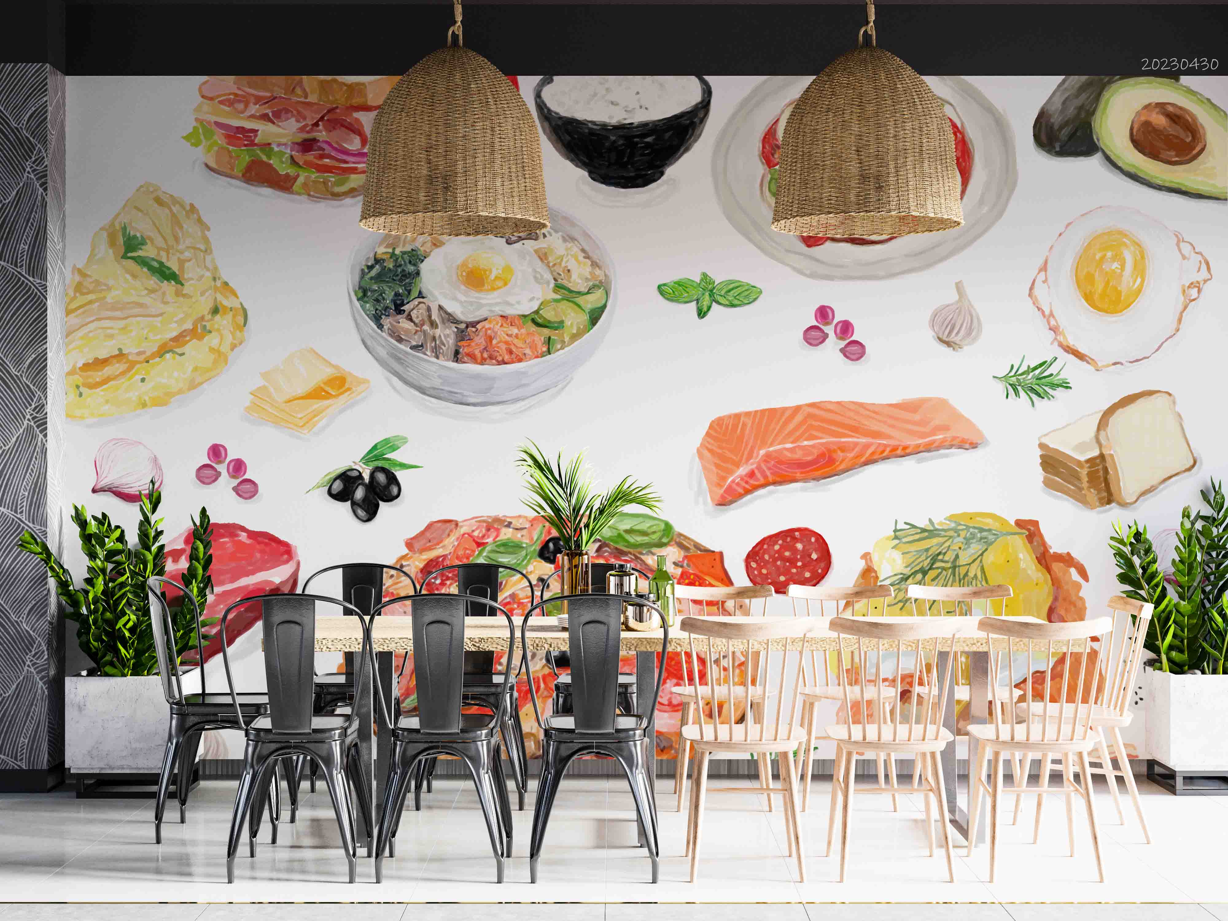 3D Watercolor Food Fruit Vegetable Egg Rice Wall Mural Wallpaper GD 5253- Jess Art Decoration