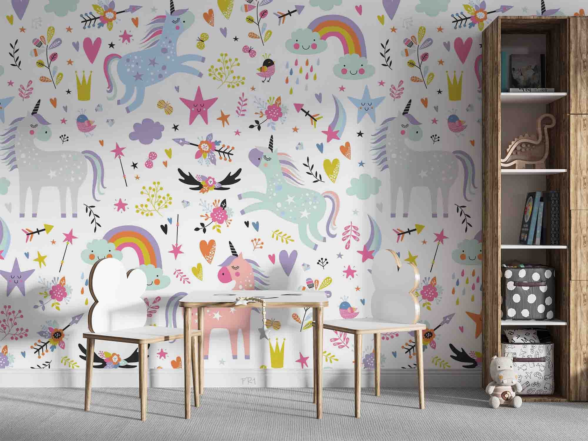 3D Unicorn Rainbow  Star Leaf Love Wall Mural Wallpaper YXL 2692