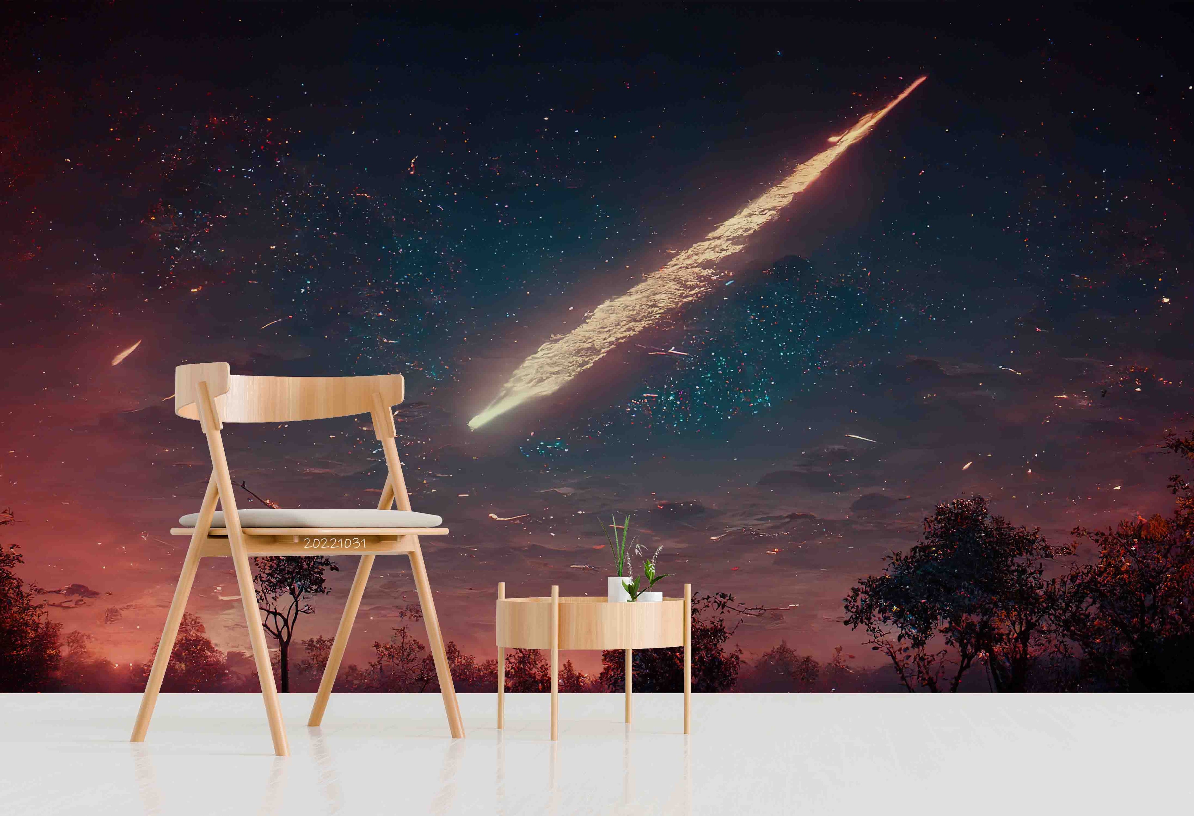 3D Comet Flying Over Dark Night Sky Forest Silhouette Wall Mural Wallpaper GD 3101- Jess Art Decoration