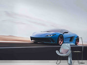 3D Blue Sports Car Wallpaper Wall Mural Wall Decor Wall Art Wall Sticker Remoable Wallpaper