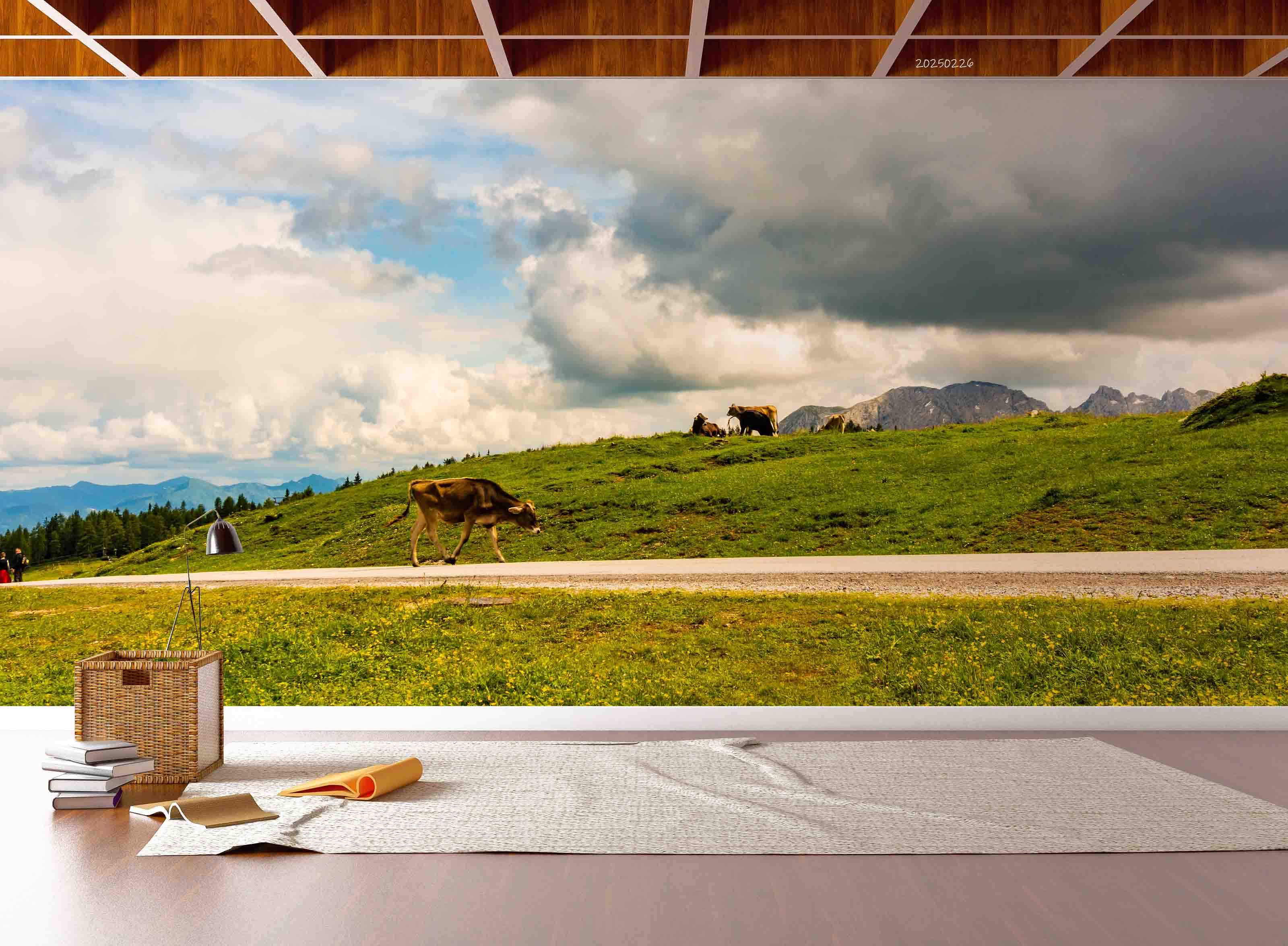 3D Sky Cloud Mountains Grassland Cow Wallpaper Wall Mural Wall Decor Wall Art Wall Sticker Remoable Wallpaper LQH