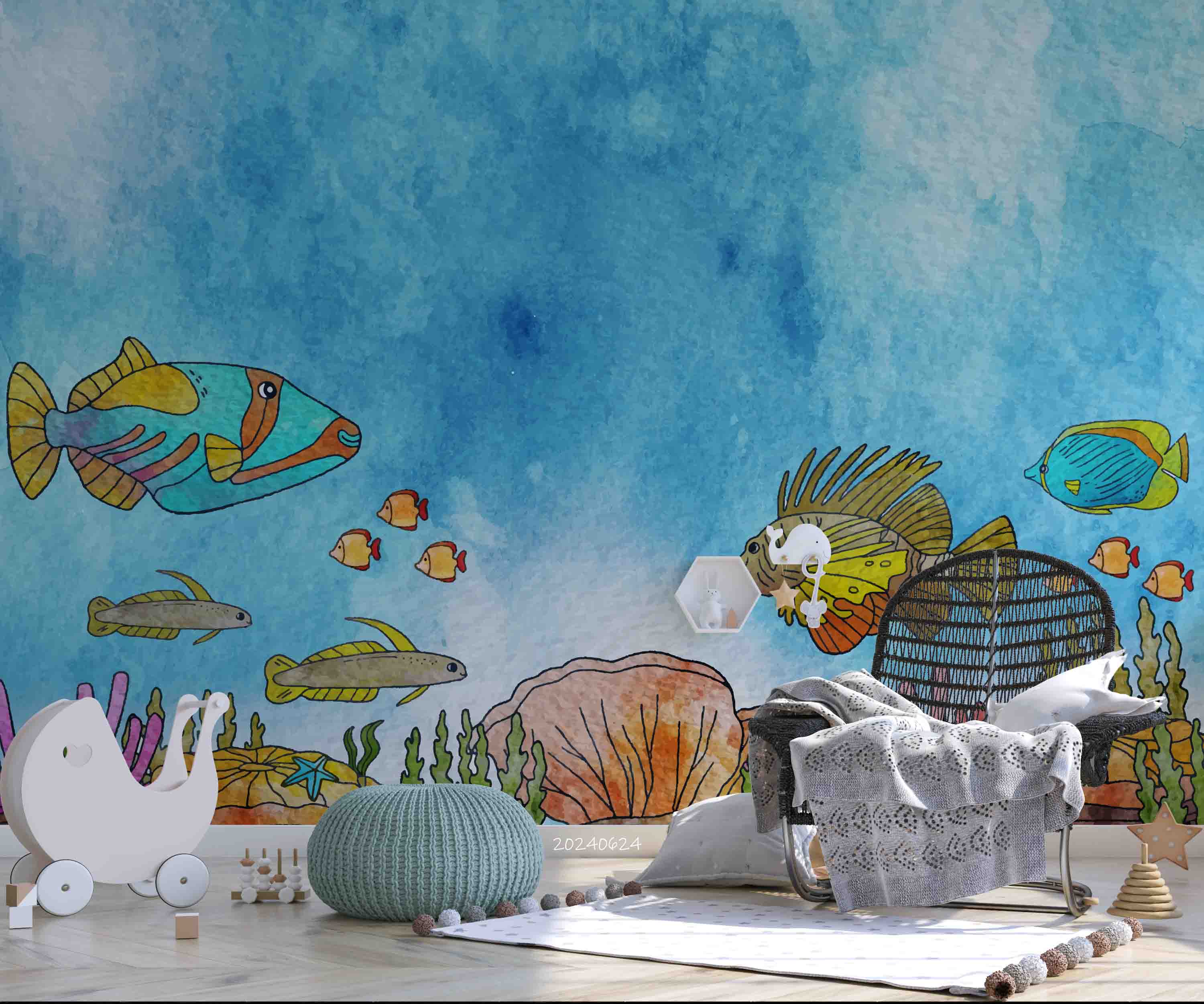 3D Sea Fish Coral Aquatic Plant Wall Mural Wallpaper YXL 678