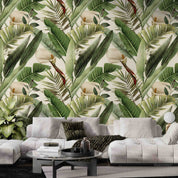 3D Watercolor Tropical Leaves Pattern Light Background Wall Mural Wallpaper GD 4206- Jess Art Decoration