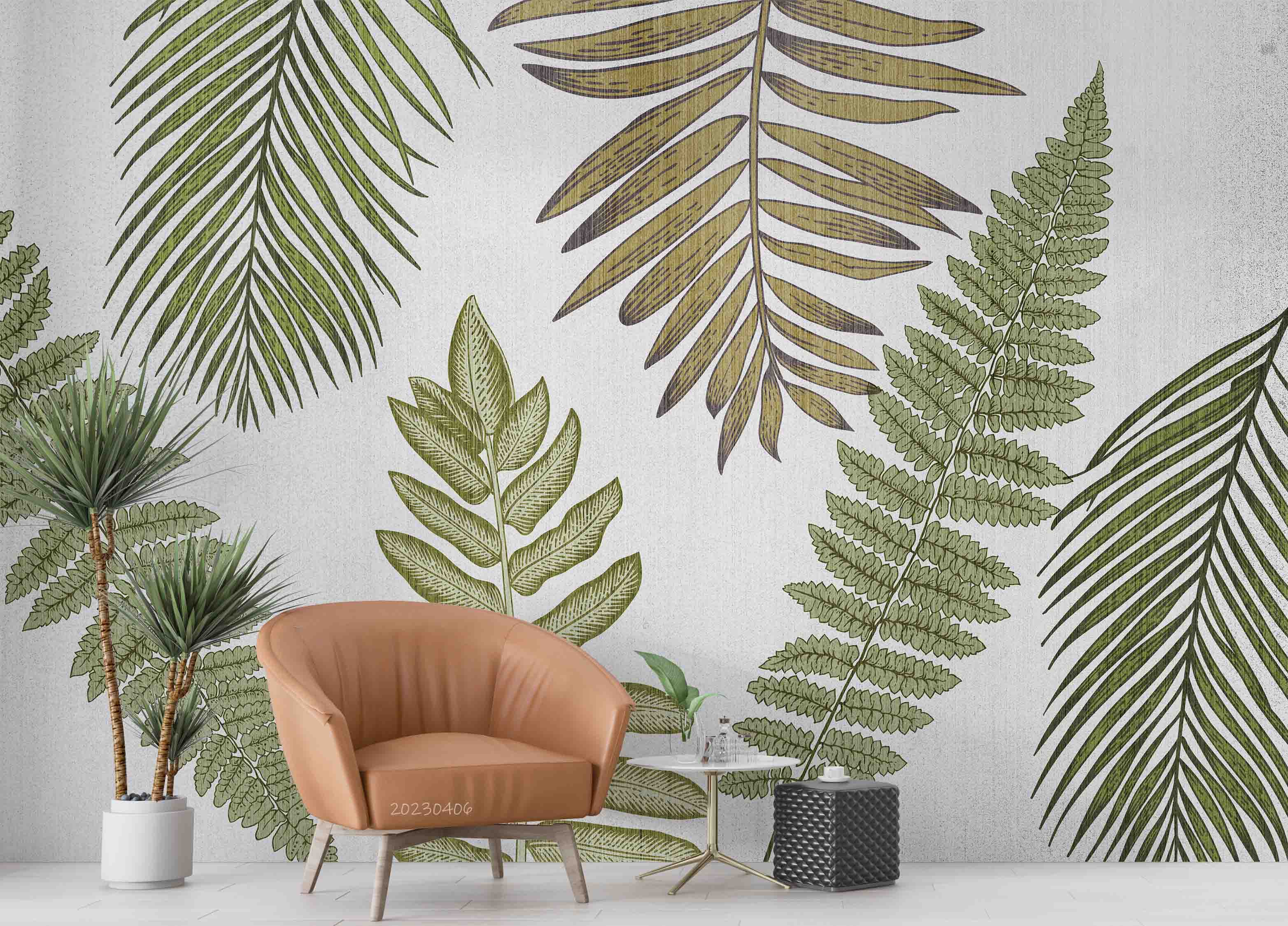 3D Modern Green Plant Leaf Vein Fern Nature Art Background Wall Mural Wallpaper GD 5579- Jess Art Decoration