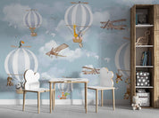 3D Cartoon Hot Air Balloon Animal Retro Airplane Wall Mural Wallpaper GD 3937- Jess Art Decoration