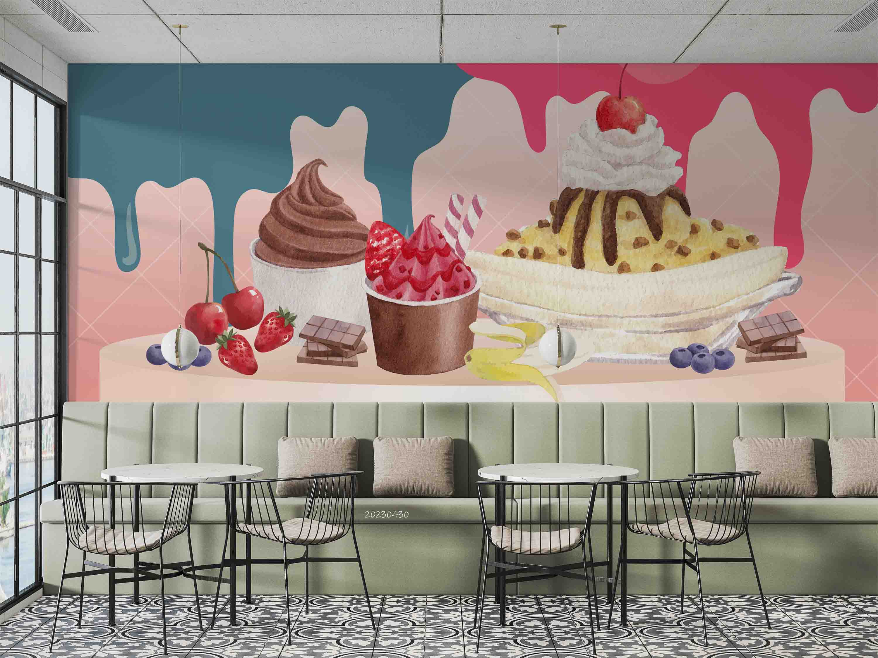 3D Ice Cream Flavor Watercolor Style Wall Mural Wallpaper GD 5286- Jess Art Decoration