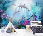 3D Animal Sea Fish Coral Dolphin Wall Mural Wallpaper YXL 2490