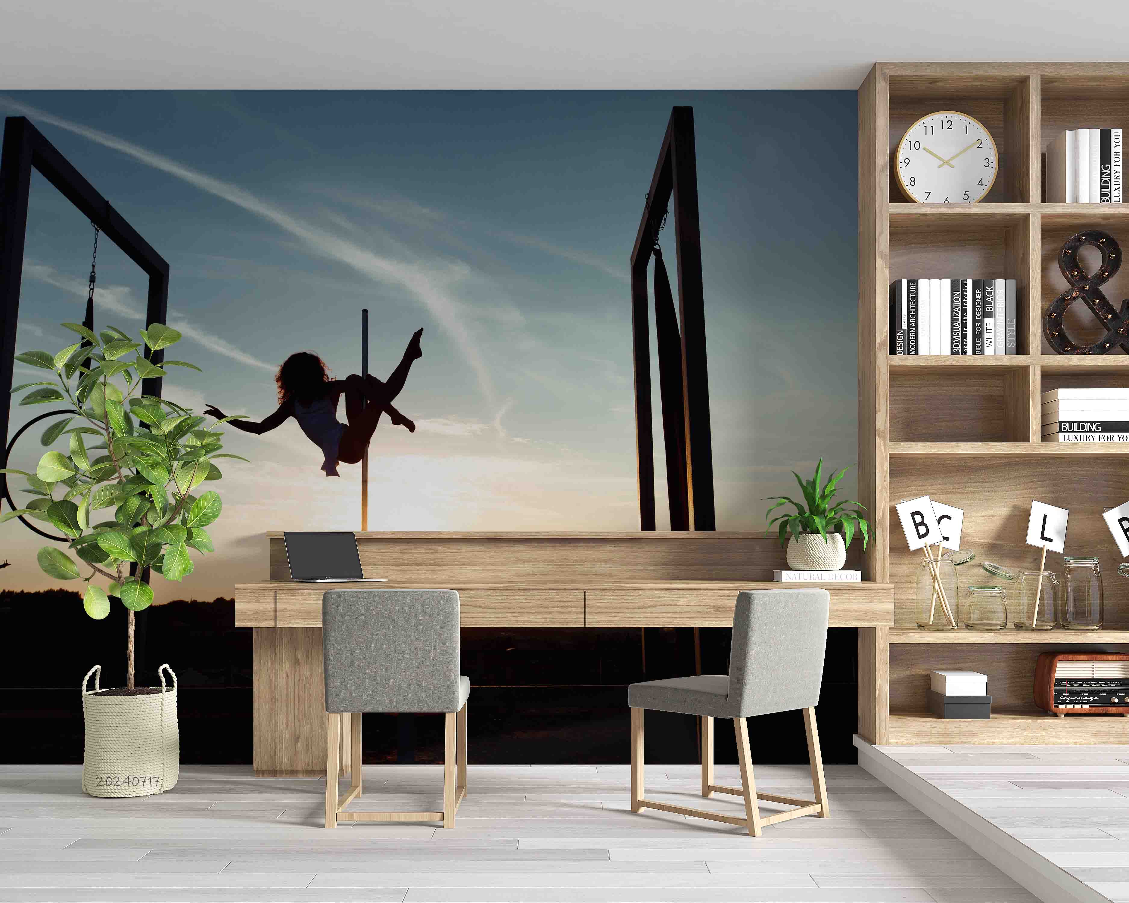 3D Horizontal Bar Person Sunlight Sky Wall Mural Wallpaper YXL 129