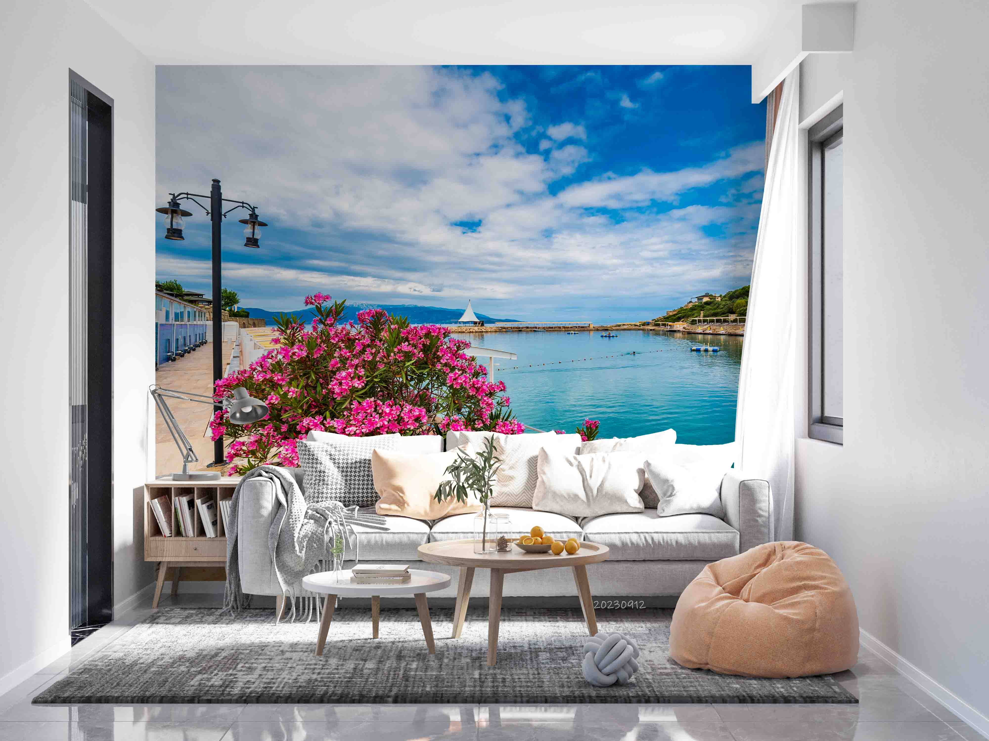 3D Sea Floral Mountain Cloud Sky Road House Wall Mural Wallpaper YXL 2618