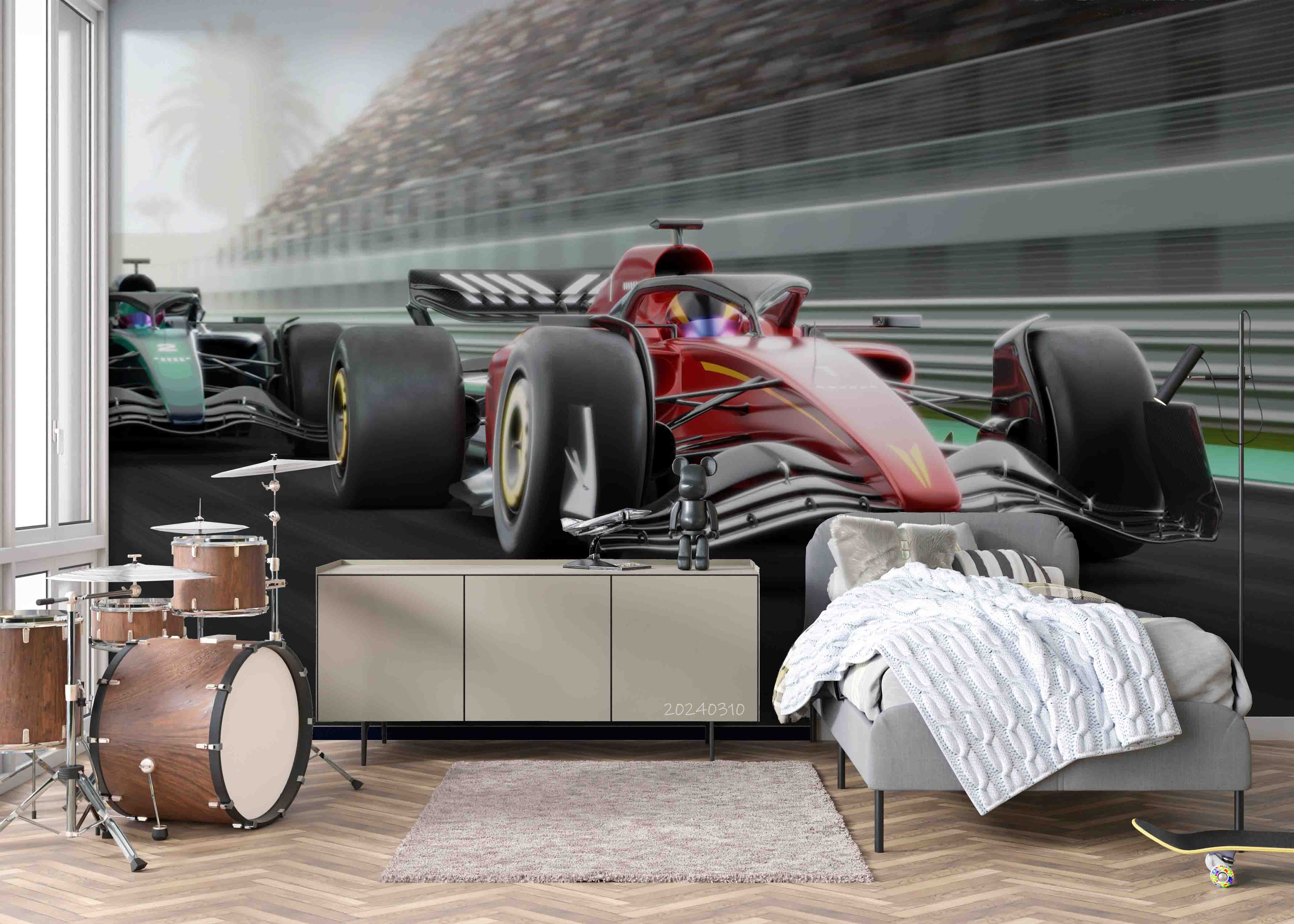 3D Red F1 Formula Racing Wallpaper Wall Mural Wall Decor Wall Art Wall Sticker Remoable Wallpaper