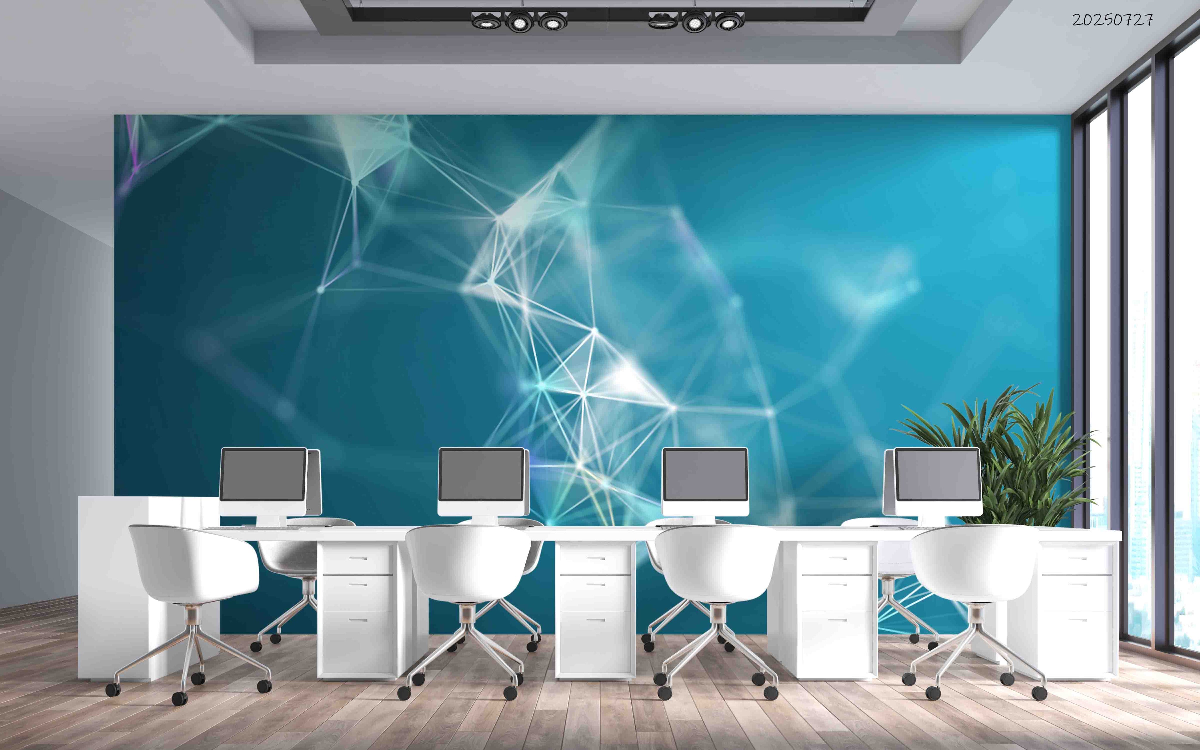 3D Office Business Commerce Technology Blue Modern Wall Mural Wallpaper 58