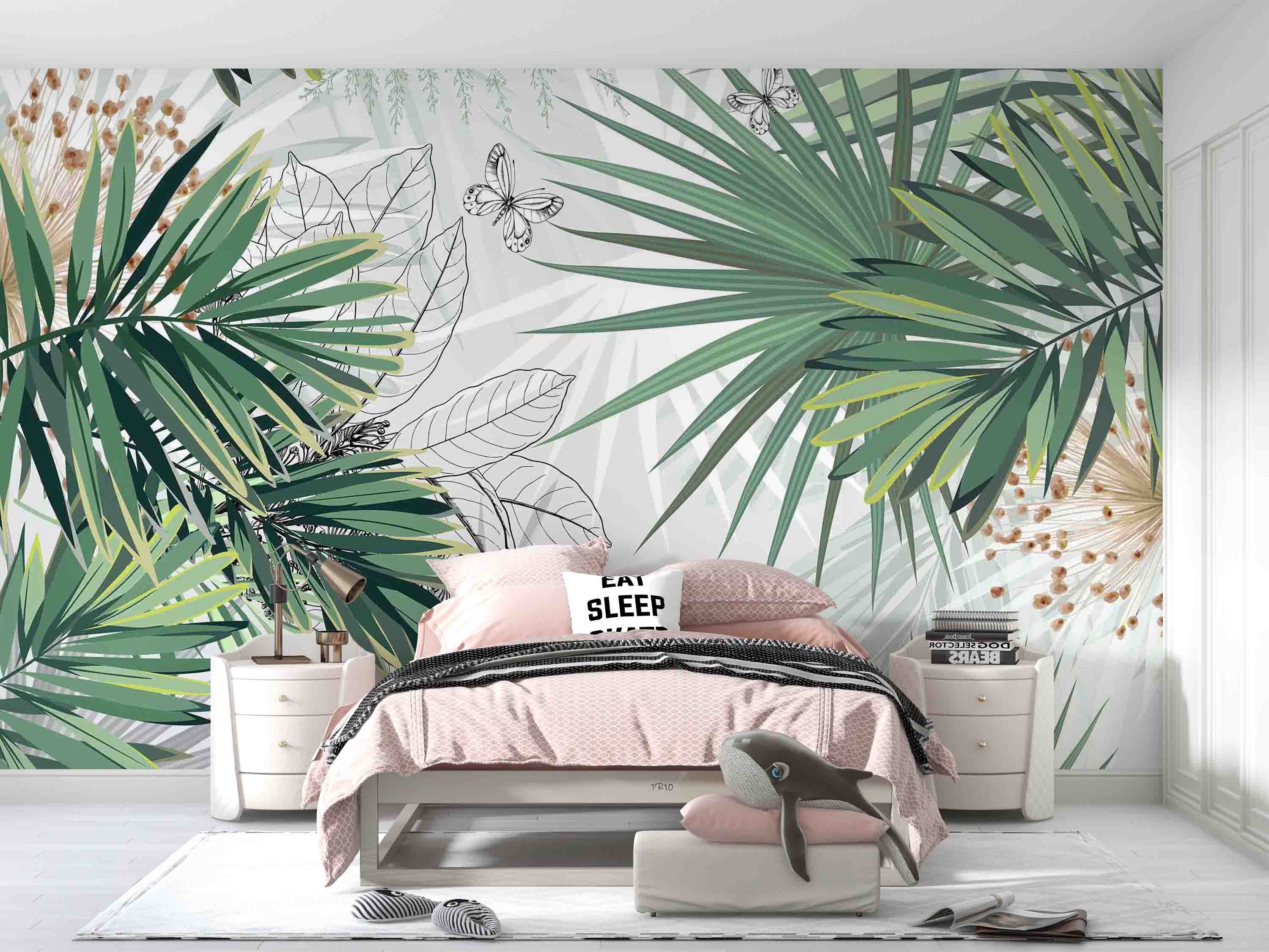 3D Tropical Plant Green Leaf Wall Mural Wallpaper GD 4736- Jess Art Decoration
