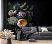 3D Floral Bouquet Dark Background Wallpaper Wall Mural Wall Decor Wall Art Wall Sticker Remoable Wallpaper