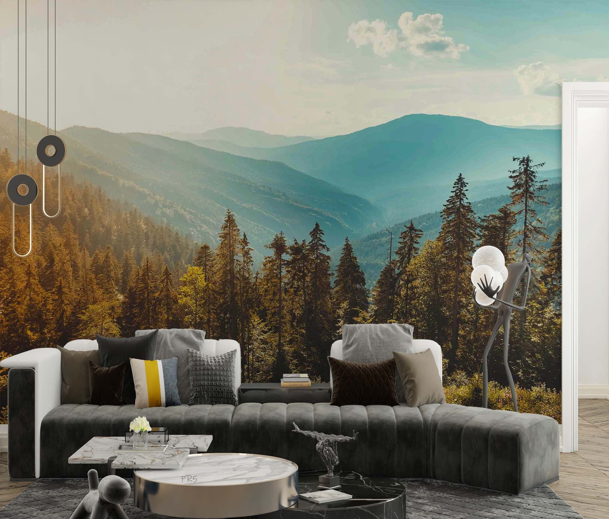 3D Tree Mountain Grassland Sunlight Cloud Sky Wall Mural Wallpaper YXL 2899
