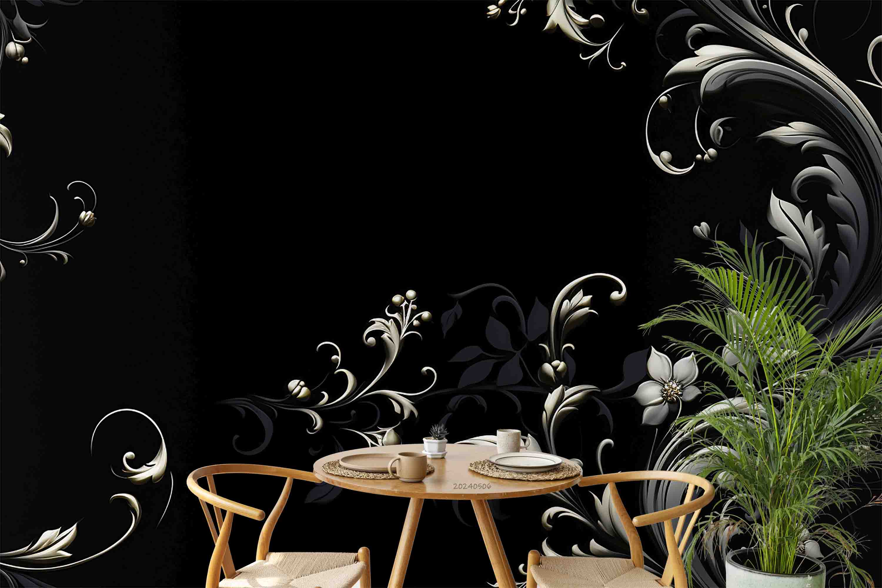 3D Black Floral Leaf Background Wallpaper Wall Mural Wall Decor Wall Art Wall Sticker Remoable Wallpaper