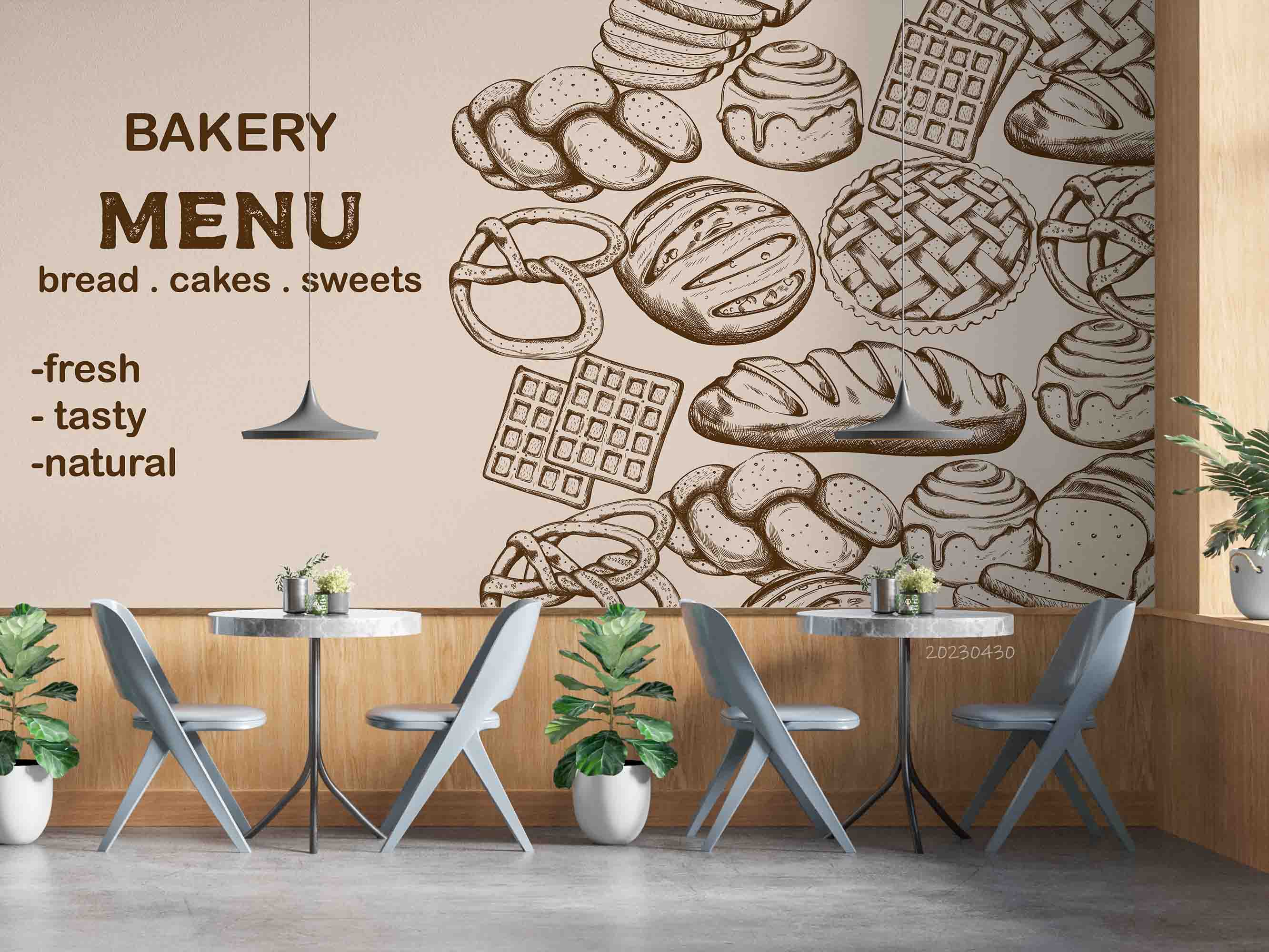3D Bakery Menu Bread Cakes Sweets Wall Mural Wallpaper GD 5289- Jess Art Decoration
