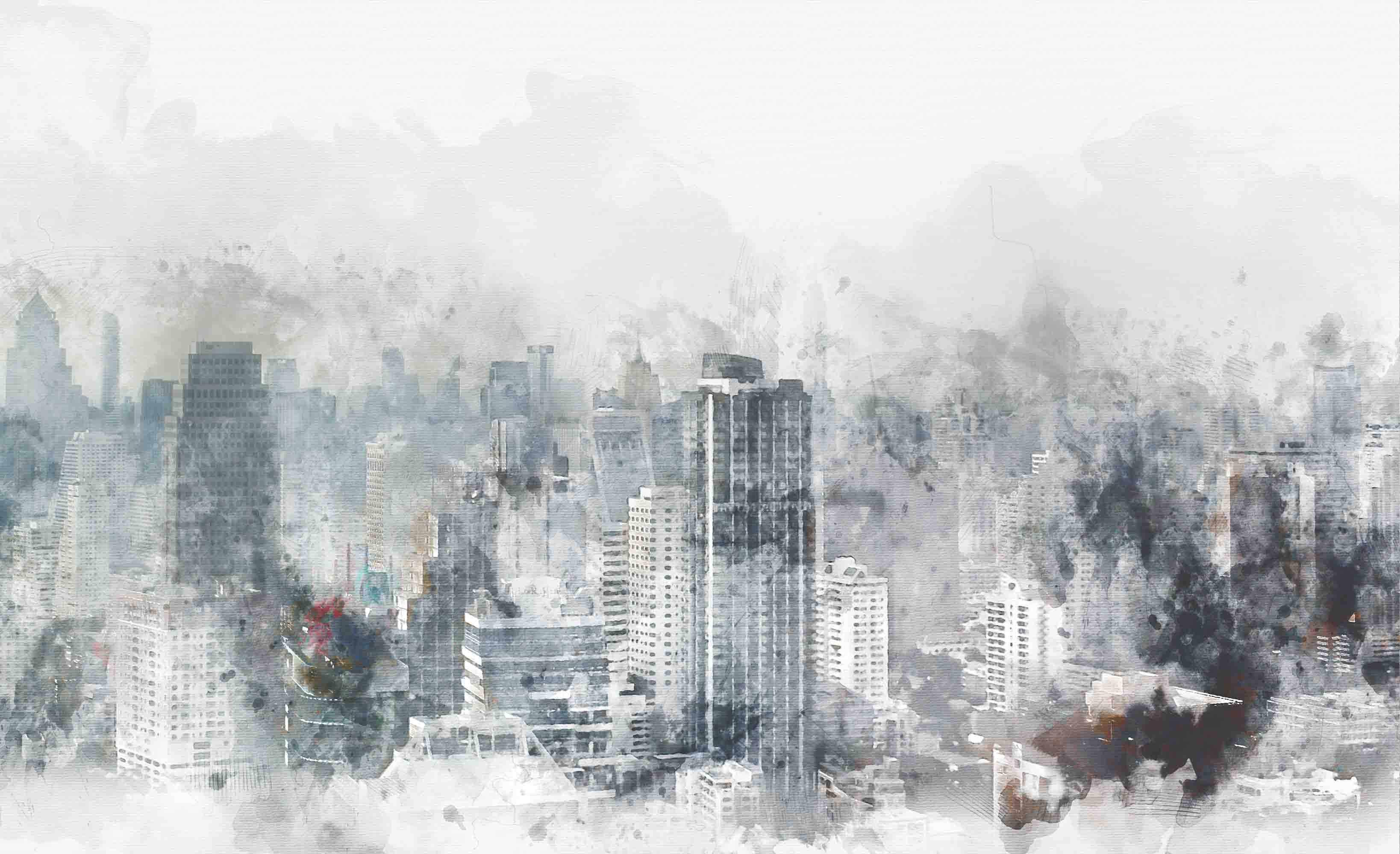 3D City Architecture Mansion Fog Gray Wall Mural Wallpaper YXL 518