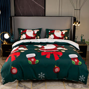 3D Santa Claus Gift Socks Green Pattern Quilt Cover Set Bedding Set Duvet Cover Pillowcases 490- Jess Art Decoration