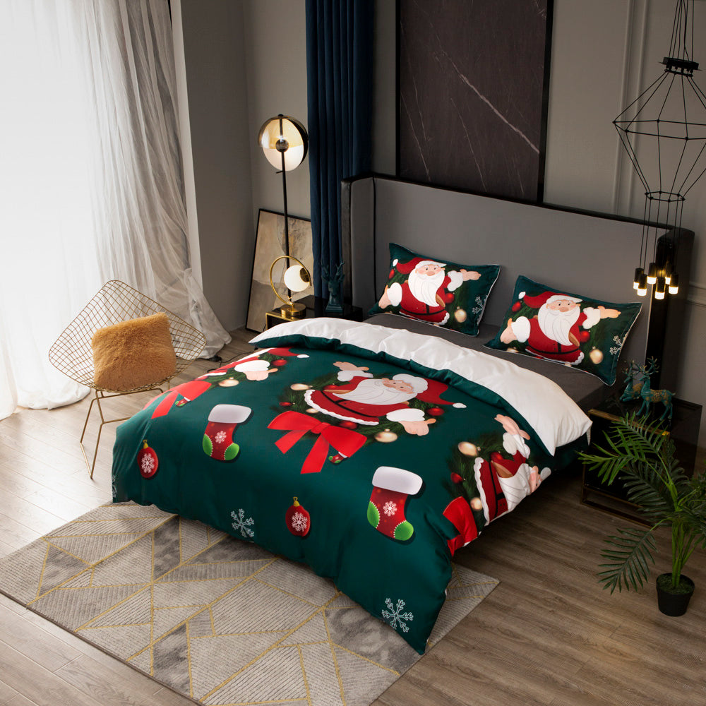 3D Santa Claus Gift Socks Green Pattern Quilt Cover Set Bedding Set Duvet Cover Pillowcases 490- Jess Art Decoration