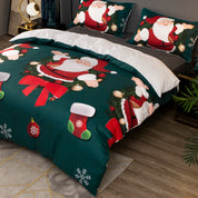 3D Santa Claus Gift Socks Green Pattern Quilt Cover Set Bedding Set Duvet Cover Pillowcases 490- Jess Art Decoration