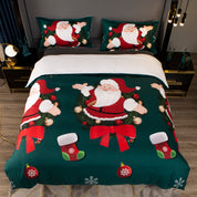 3D Santa Claus Gift Socks Green Pattern Quilt Cover Set Bedding Set Duvet Cover Pillowcases 490- Jess Art Decoration