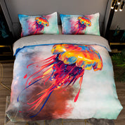 3D Colorful Watercolor Jellyfish Quilt Cover Set Bedding Set Duvet Cover Pillowcases 474- Jess Art Decoration