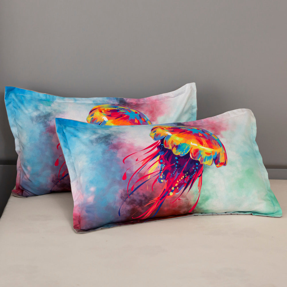 3D Colorful Watercolor Jellyfish Quilt Cover Set Bedding Set Duvet Cover Pillowcases 474- Jess Art Decoration