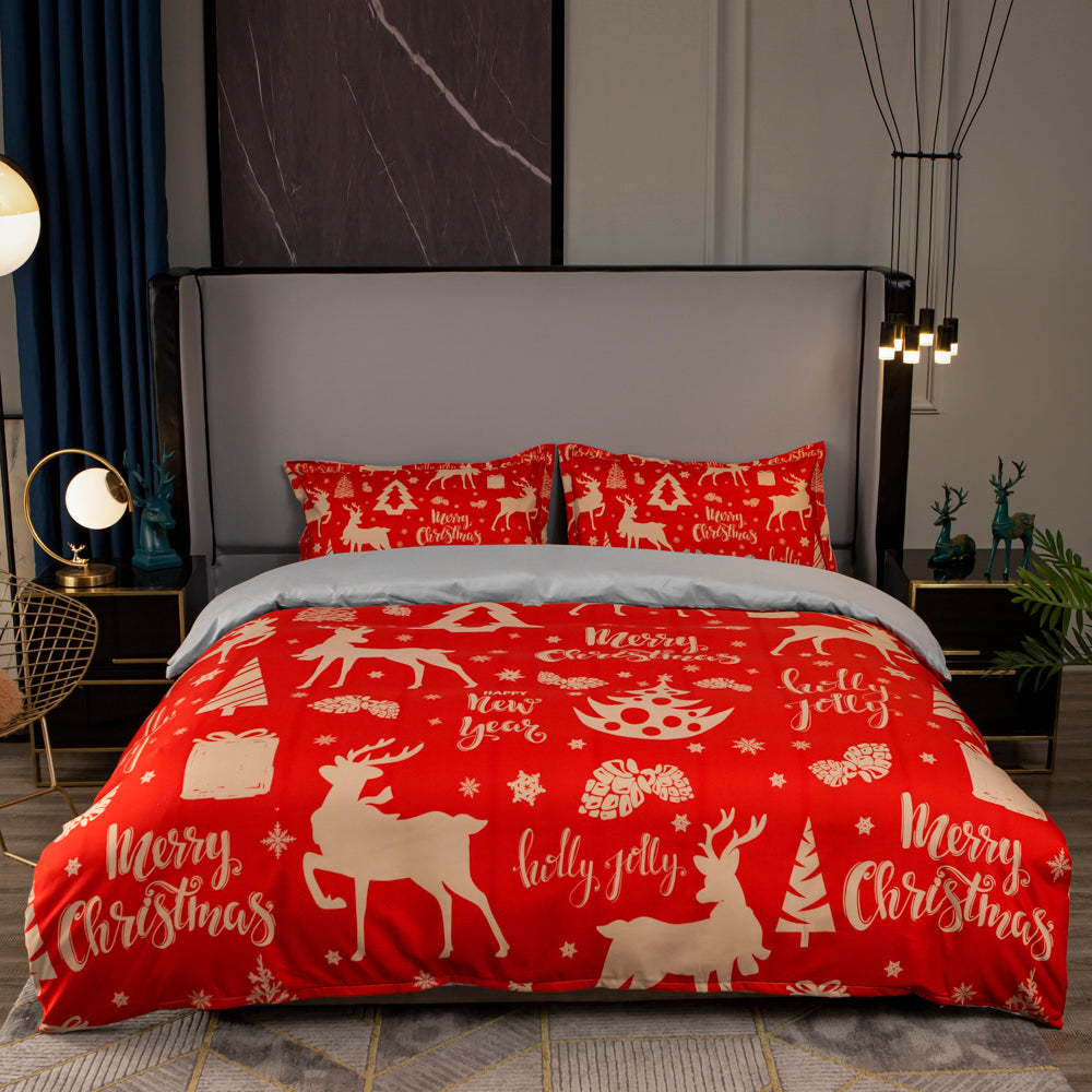 3D Deer Gift Pinecone Golden Red Christmas Quilt Cover Set Bedding Set Duvet Cover Pillowcases 469- Jess Art Decoration