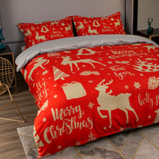 3D Deer Gift Pinecone Golden Red Christmas Quilt Cover Set Bedding Set Duvet Cover Pillowcases 469- Jess Art Decoration