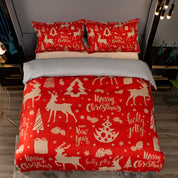 3D Deer Gift Pinecone Golden Red Christmas Quilt Cover Set Bedding Set Duvet Cover Pillowcases 469- Jess Art Decoration