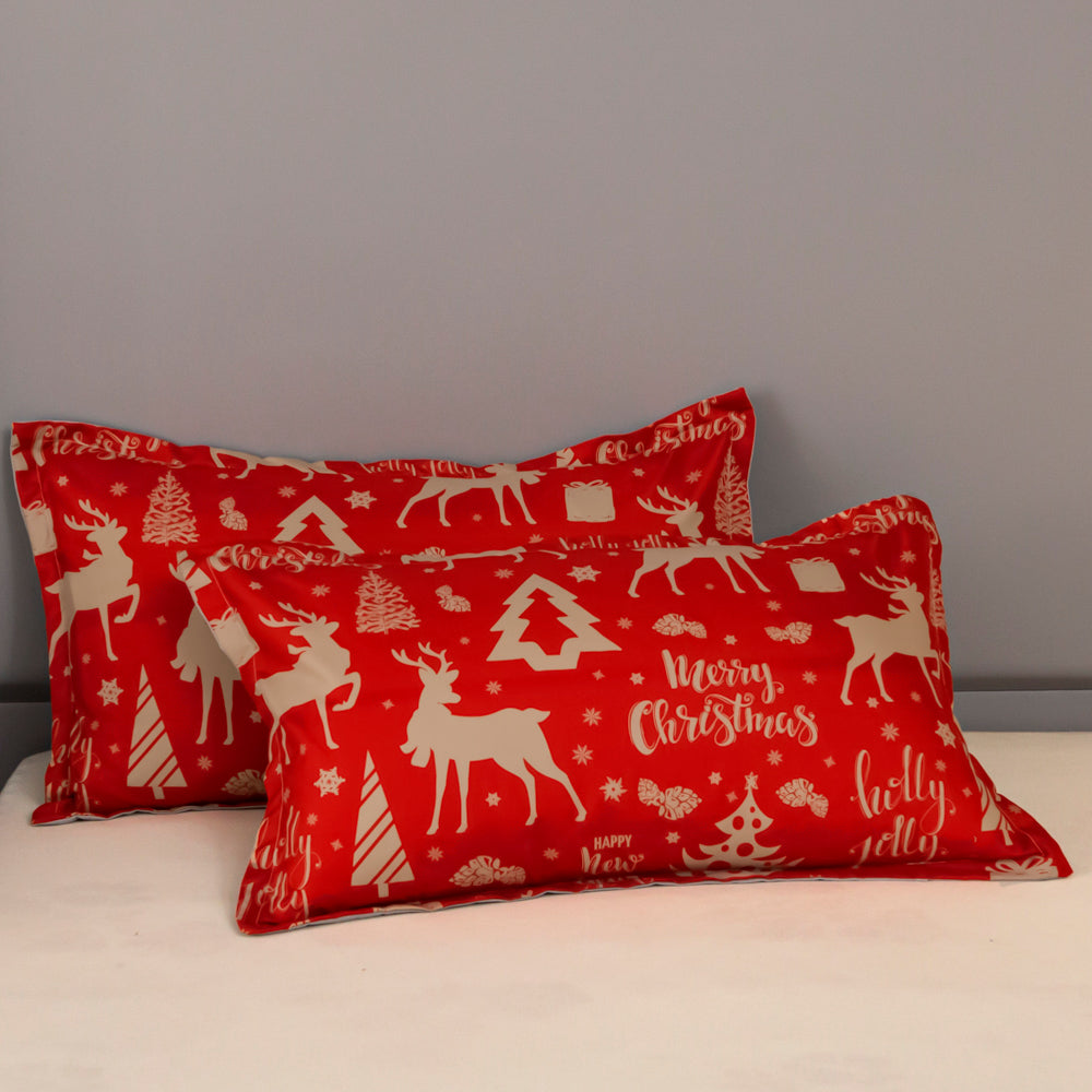 3D Deer Gift Pinecone Golden Red Christmas Quilt Cover Set Bedding Set Duvet Cover Pillowcases 469- Jess Art Decoration