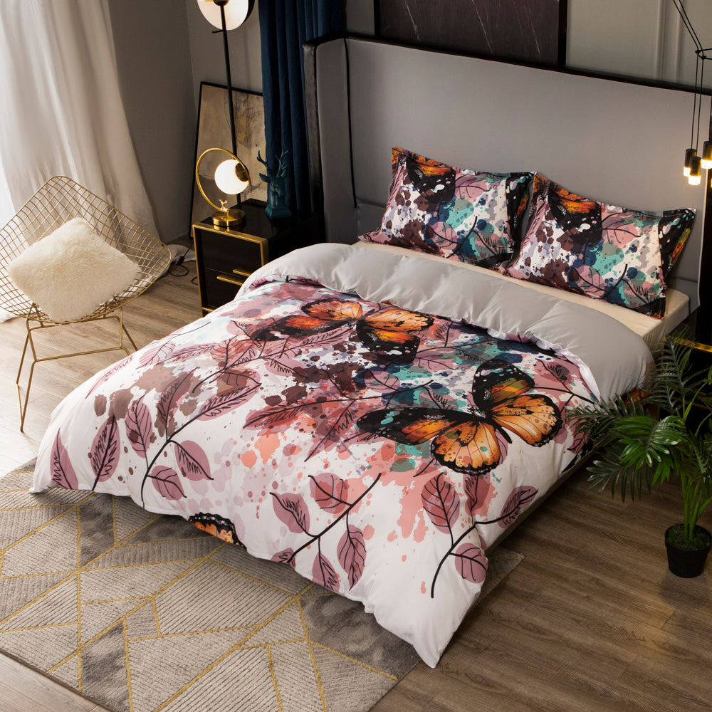 3D Watercolor Leaves Butterfly Quilt Cover Set Bedding Set Duvet Cover Pillowcases 476- Jess Art Decoration